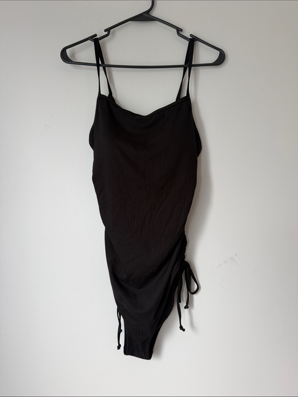 Black Ribbed Ruched One-Piece swimsuit
